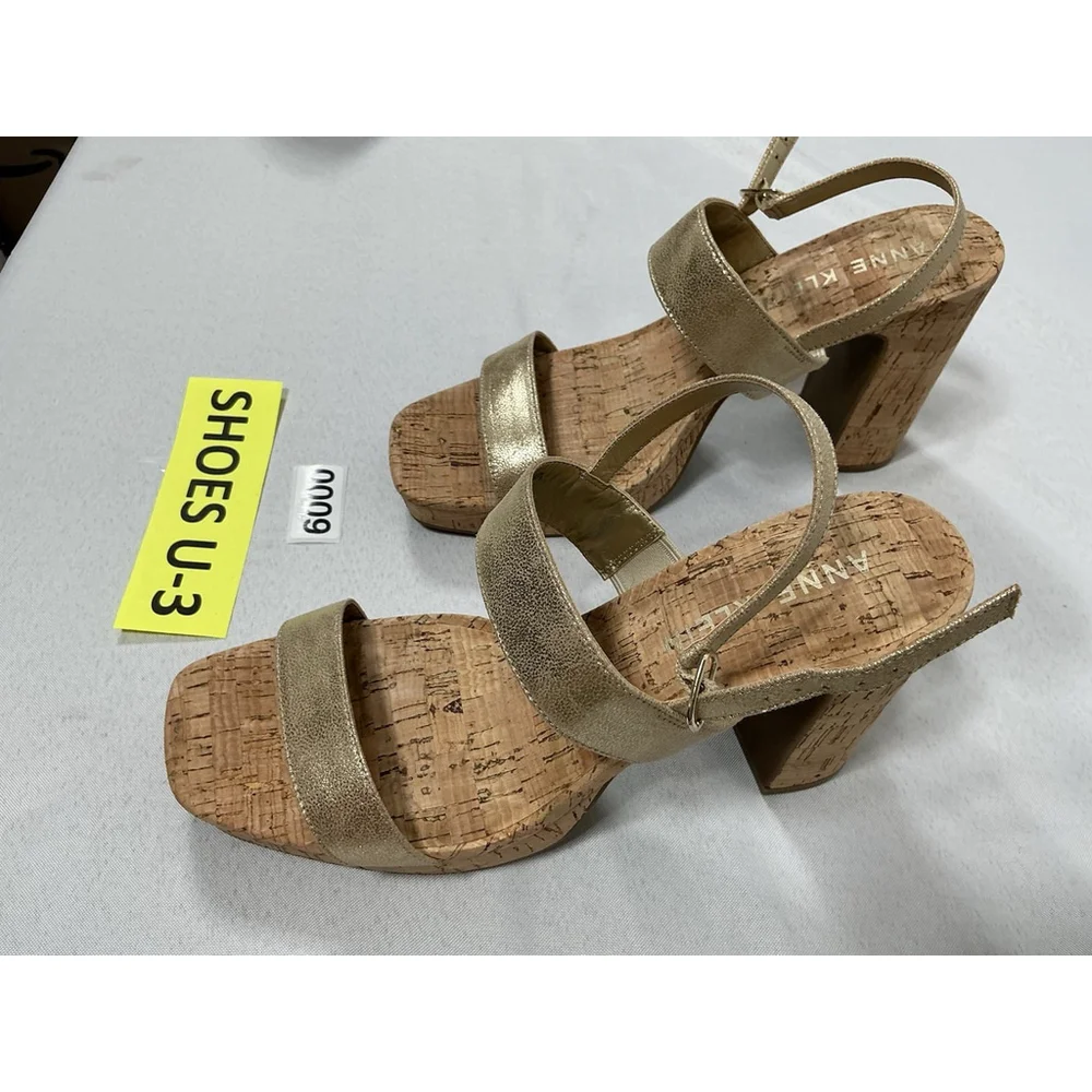 Woman’s NWOT Anne Klein Akzaya Strappy Cork Platform Sandals 10M Gold Block Heel - Picture 3 of 7